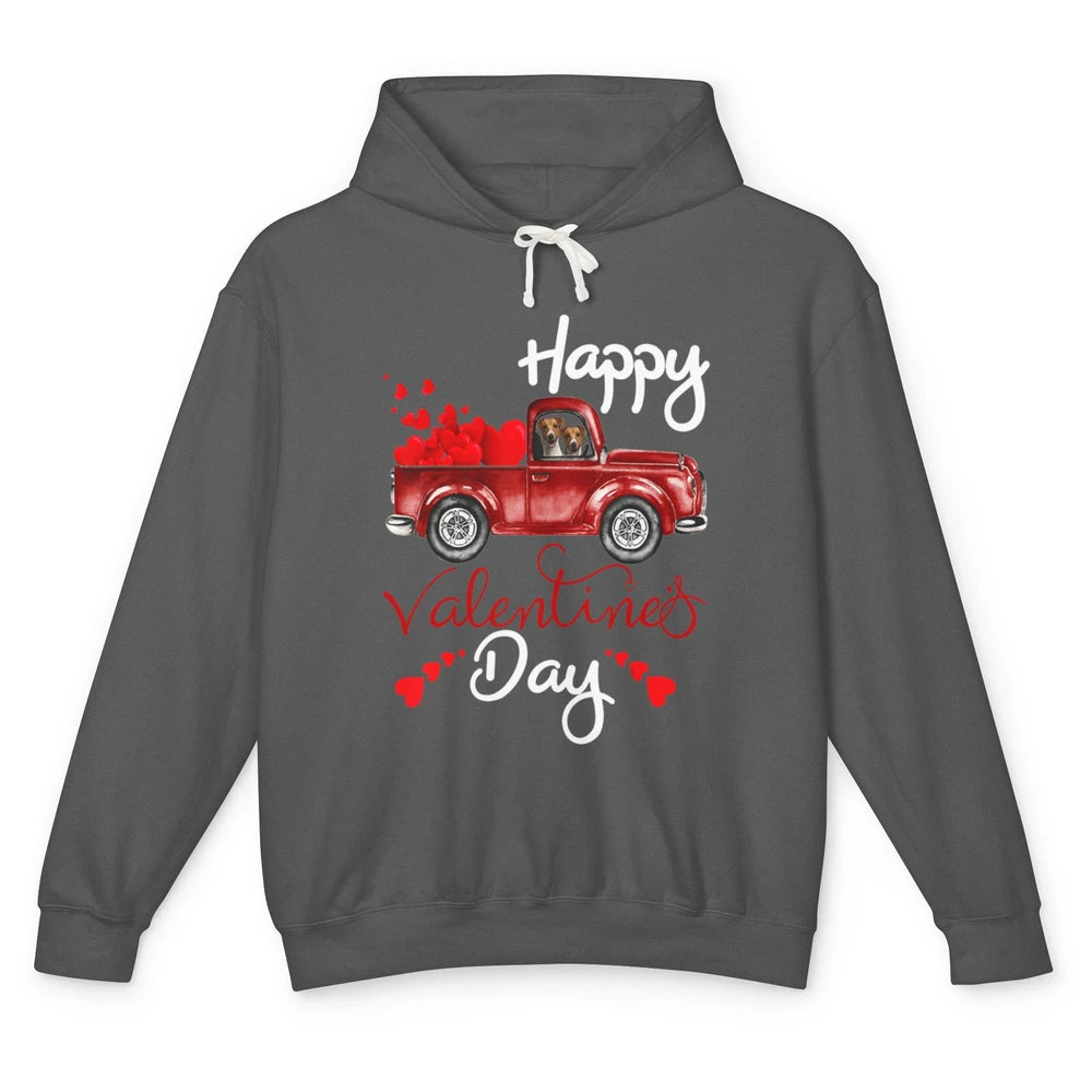 Happy Valentines Day Cute Dog Riding Red Truck Puppy Vintage Unisex Lightweight Hoodie