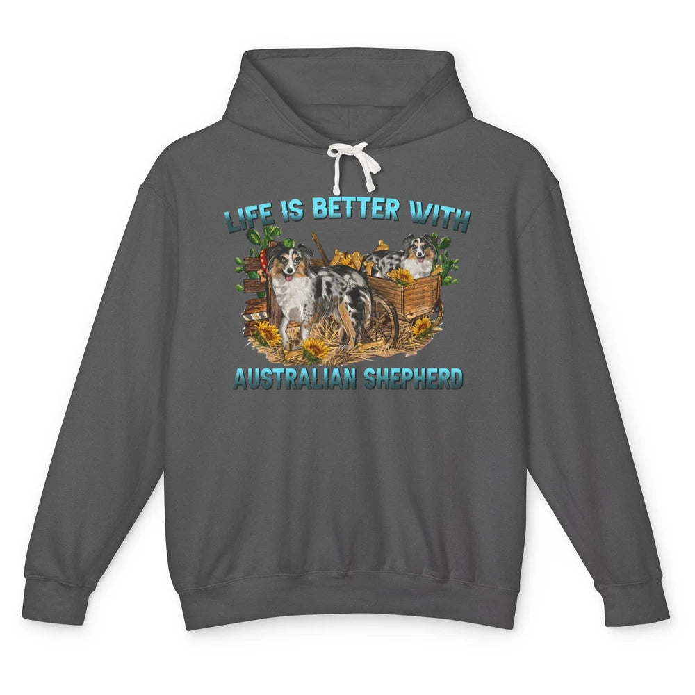 Leopard Aussie Life's Better With Aussie Australian Shepherd Unisex Lightweight Hoodie