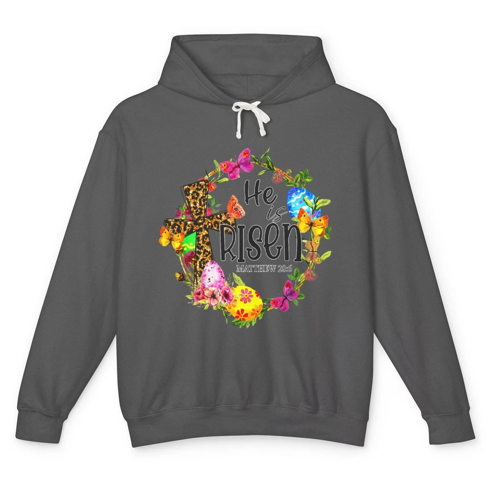 He Is Risen Easter Leopard Cross Christian Jesus God Bible Unisex Lightweight Hoodie