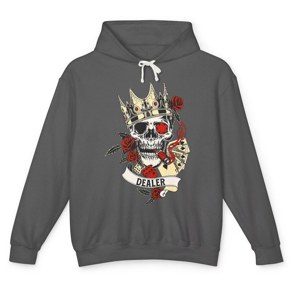 Funny Skull Vintage Poker Dealer Card Casino Gambling Gamble Unisex Lightweight Hoodie