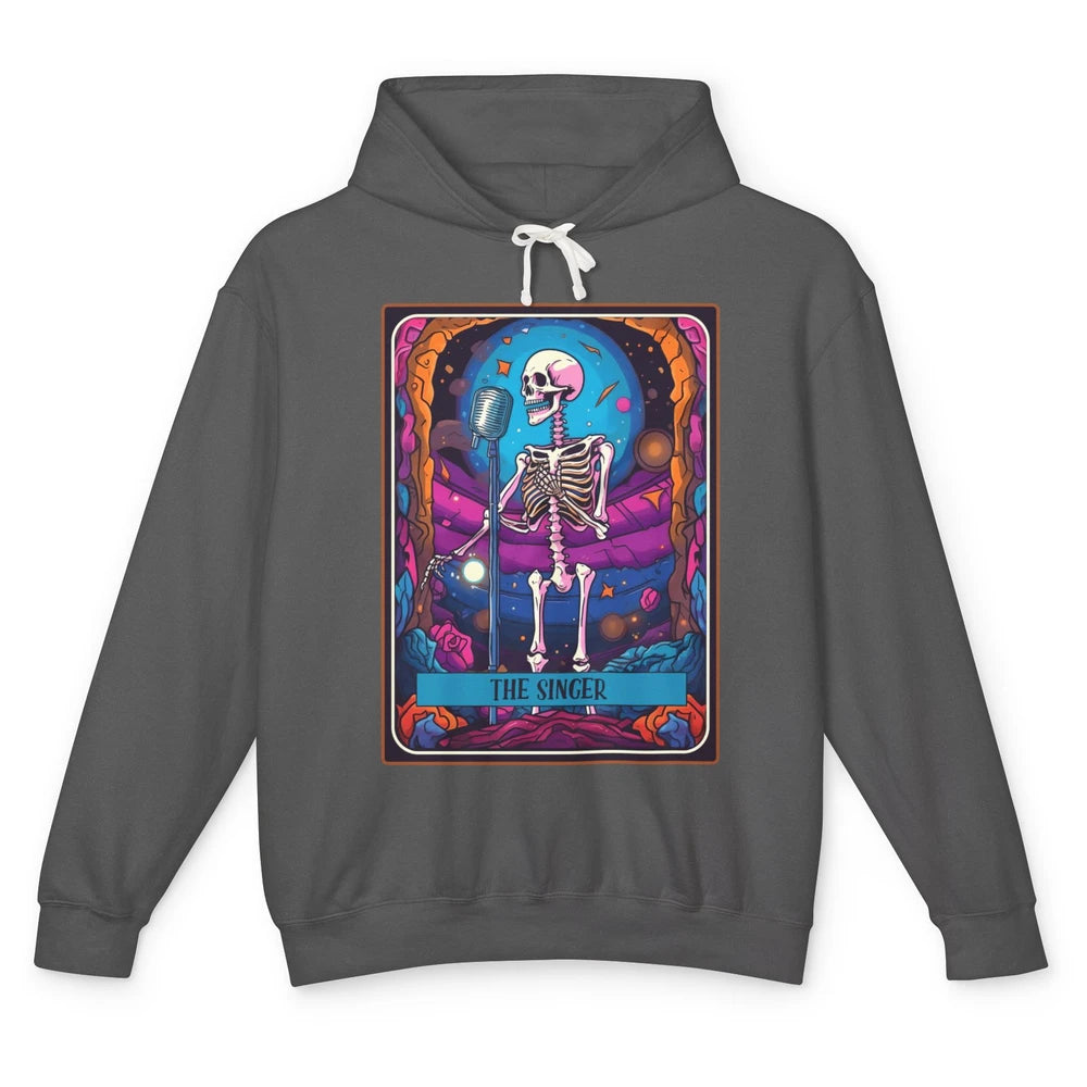 Retro Skeleton Singing The Singer Tarot Card Halloween Unisex Lightweight Hoodie