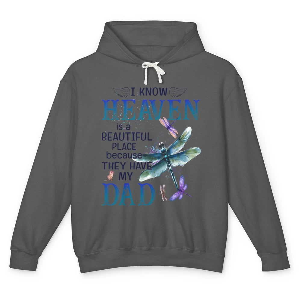 Heaven Beautiful Dad In Heaven Dragonfly Memories Guardian Unisex Lightweight Hoodie