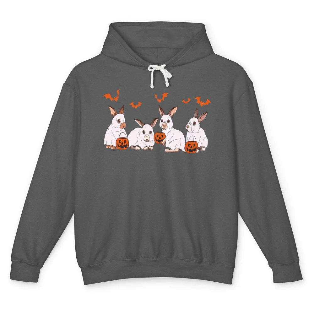 Funny Bunny Ghost Halloween Rabbit Pumpkin Spooky Season Unisex Lightweight Hoodie