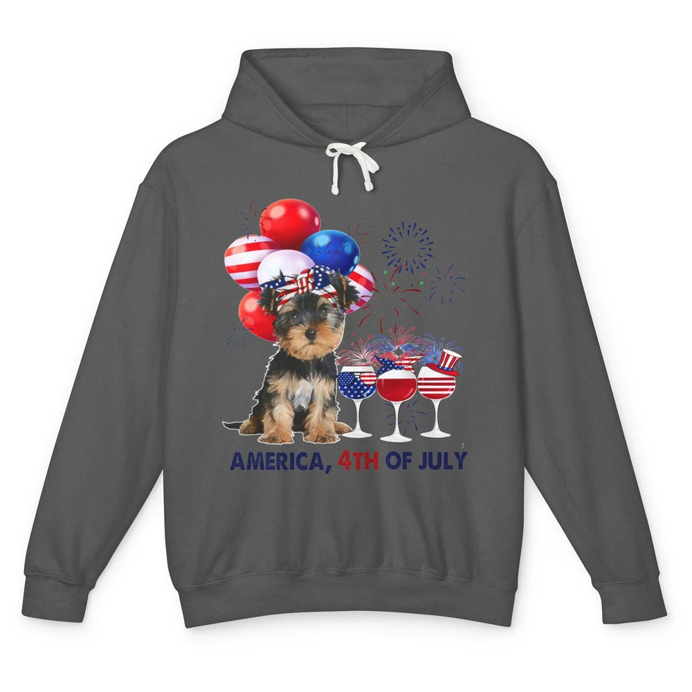 Yorkshire Terrier Wine 4th Of July Firework Celebrate Yorkie Unisex Lightweight Hoodie