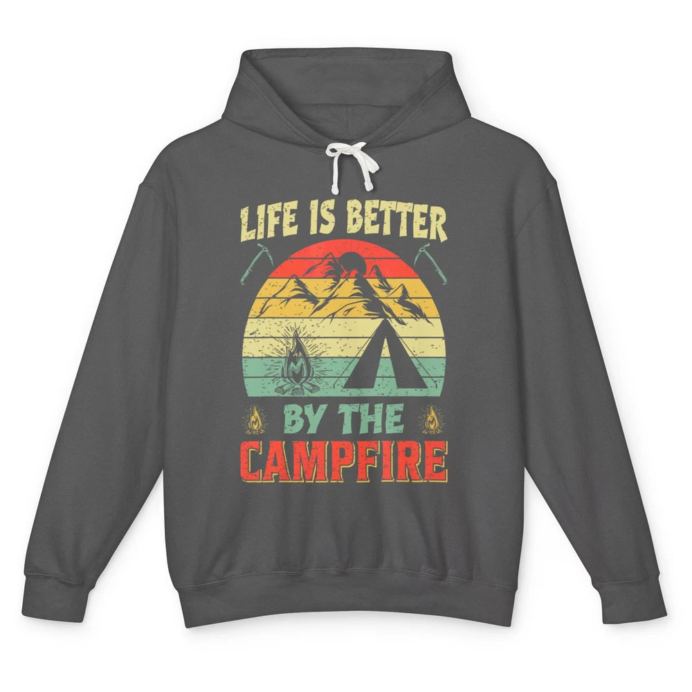 Retro Life Better By Campfire Happy Camp Nature Outdoor Camp Unisex Lightweight Hoodie