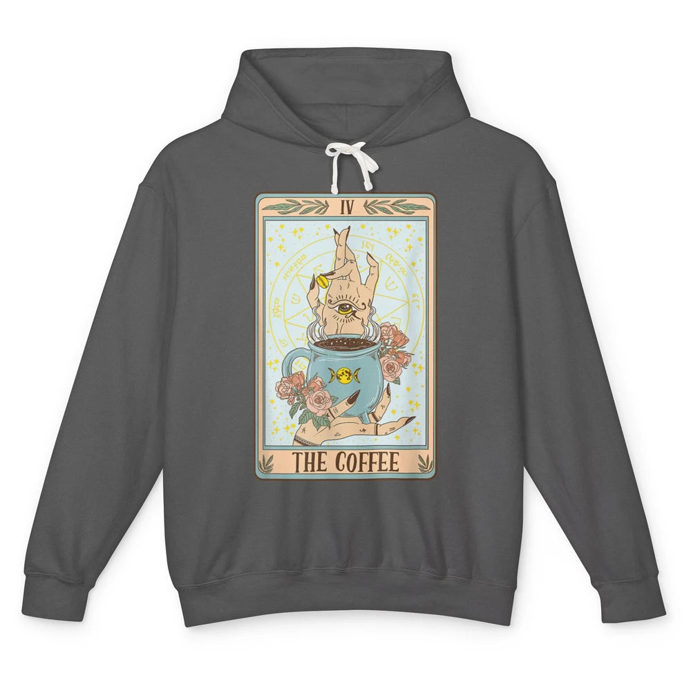 The Coffee Witch Eye Latte Tarot Card Mystical Halloween Unisex Lightweight Hoodie