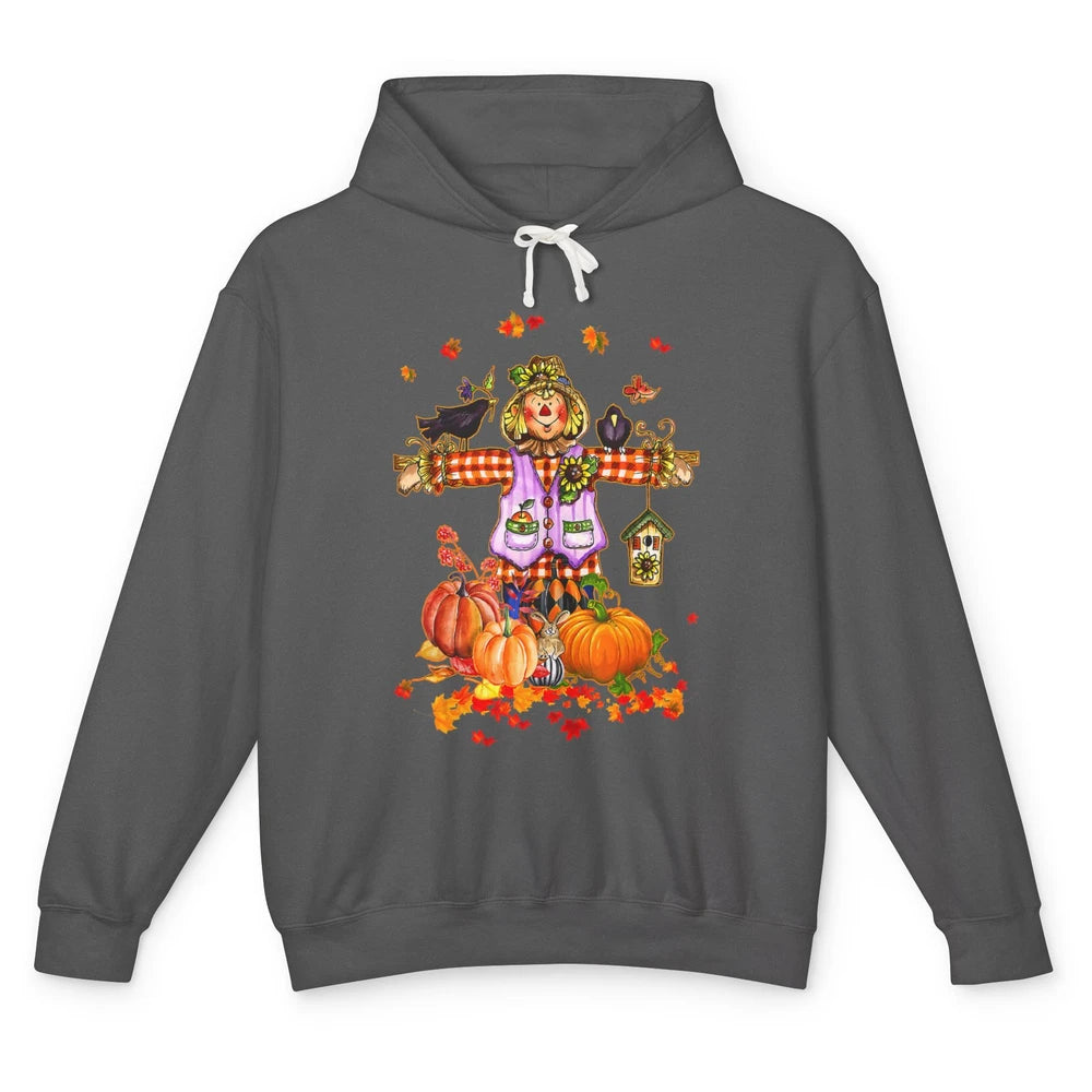 Scarecrow Autumn Hello Fall Pumpkin Thanksgiving Halloween Unisex Lightweight Hoodie