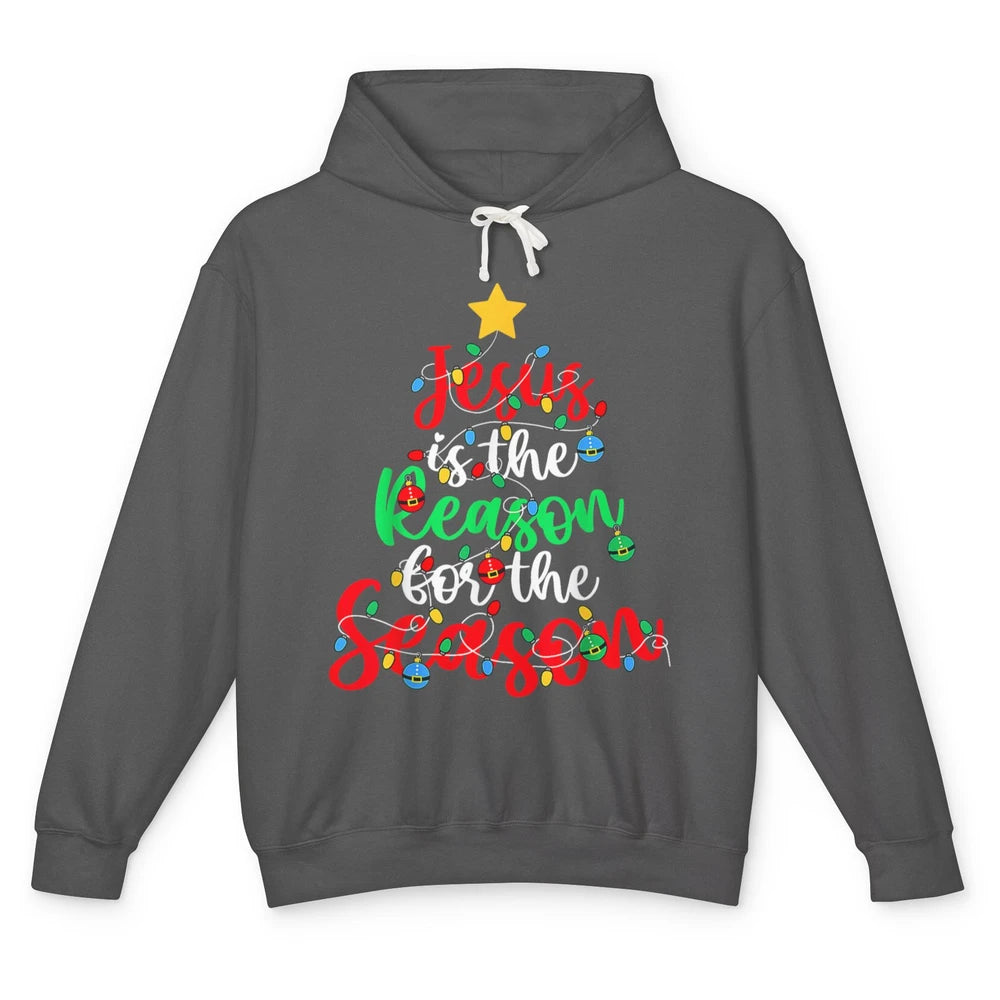 Merry Christmas Jesus The Reason For Season Xmas Tree Lights Unisex Lightweight Hoodie