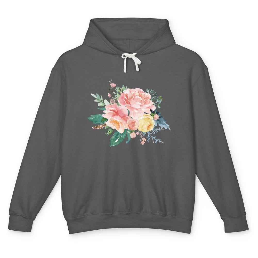 Watercolor Peony Flower Bouquet Botanical Garden Wildflower Unisex Lightweight Hoodie