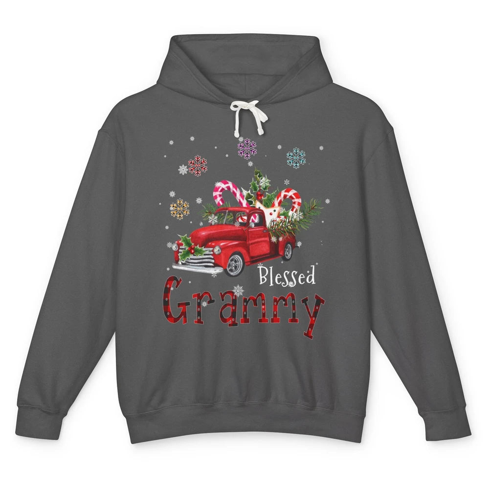 Merry Christmas Blessed Grammy Red Truck Xmas Grandma Retro Unisex Lightweight Hoodie