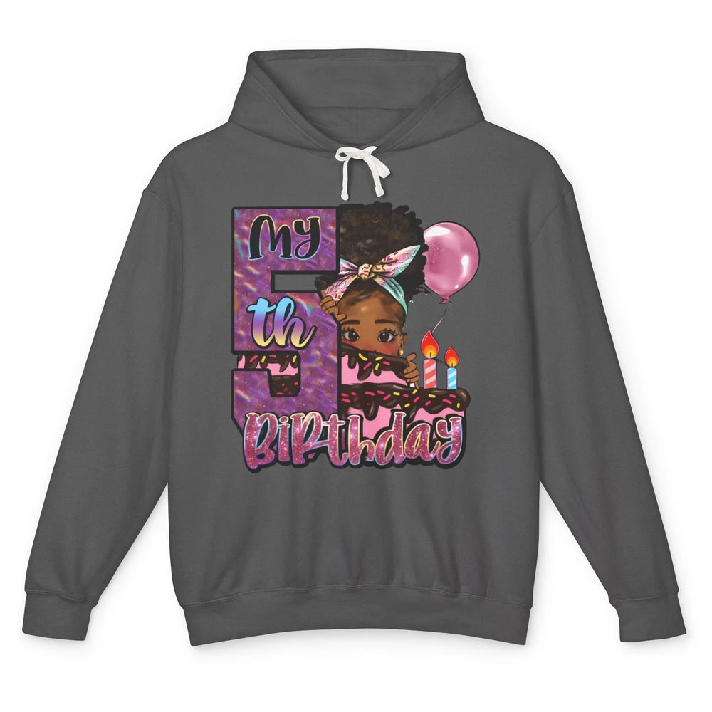 Little Black Girl My Fifth Birthday Party Afro Girl 5 Year Unisex Lightweight Hoodie