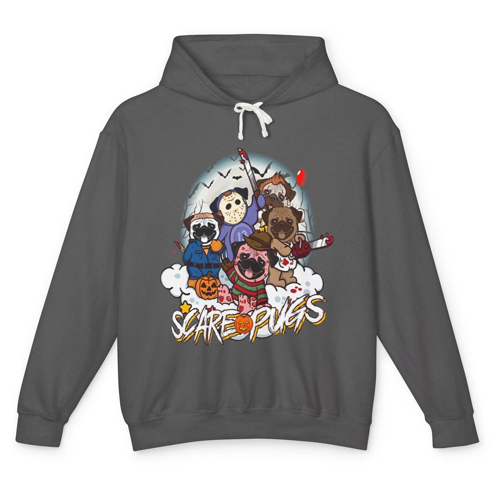 Funny Scary Pugs Horror Pugs Halloween Costume Pug Lovers Unisex Lightweight Hoodie