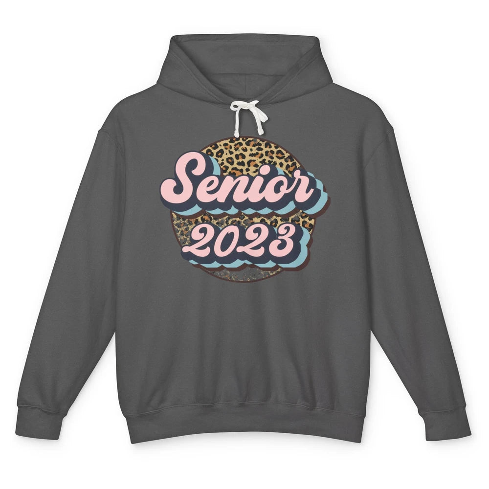 Retro Senior 2023 Leopard Back To School Western Graduation Unisex Lightweight Hoodie