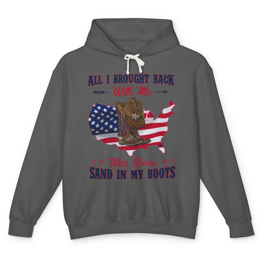 US Flag Cowboy Boots Sand In My Boot Western Country Cowgirl Unisex Lightweight Hoodie