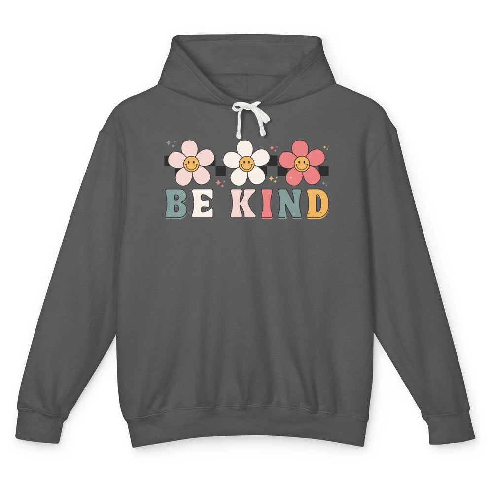 Be Kind Smiling Face Daisy Boho Mental Health Matter Retro Unisex Lightweight Hoodie