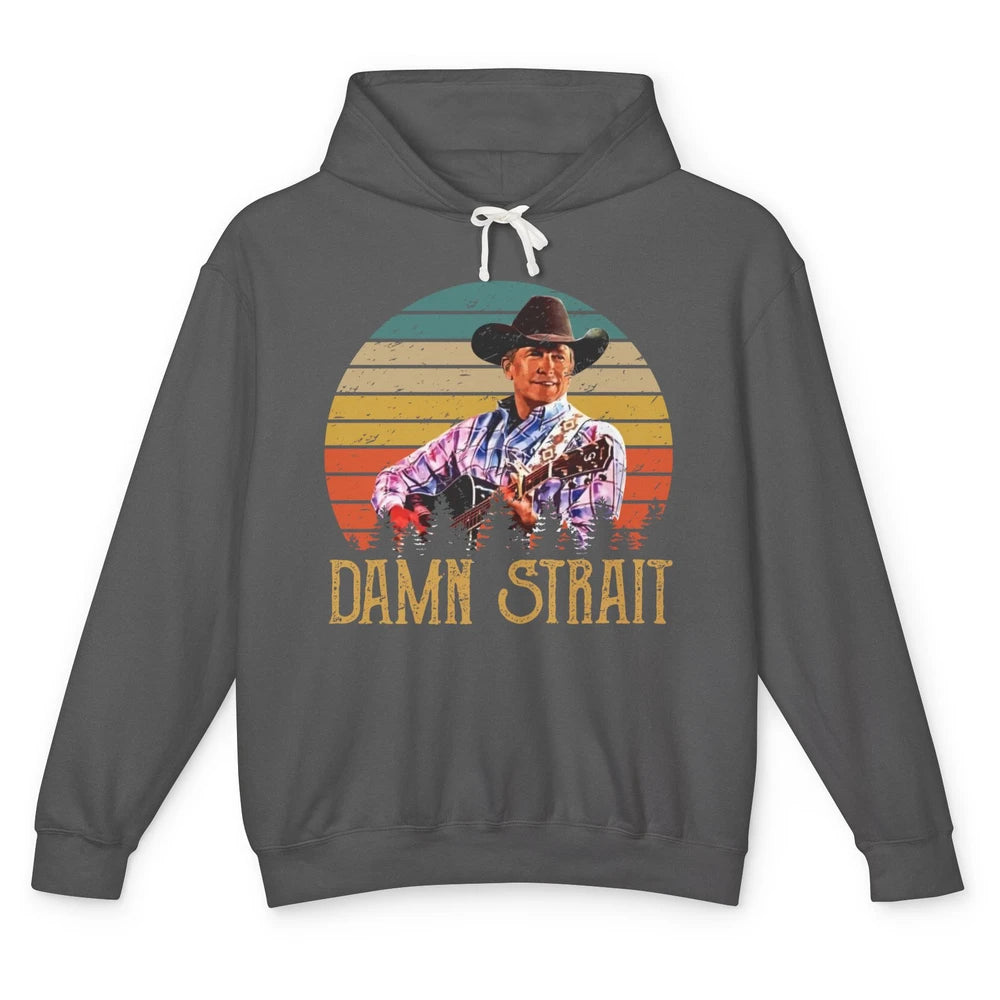 Vintage Cowboy Guitar Country Music Damn Strait Western Unisex Lightweight Hoodie