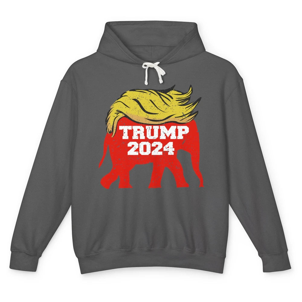 Trump 2024 Republican Elephant With Trump Hair Funny Trump Unisex Lightweight Hoodie