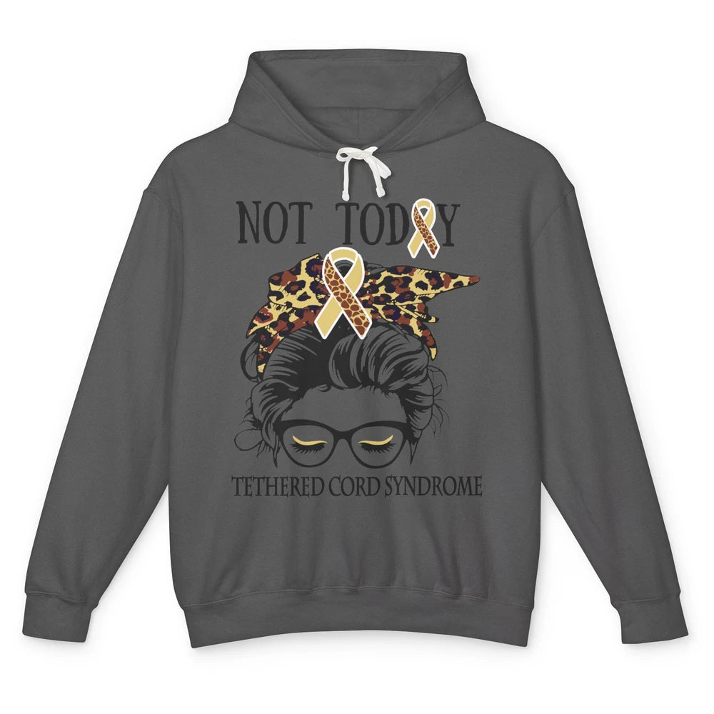 Not Today Tethered Cord Syndrome Ribbon Leopard Messy Bun Unisex Lightweight Hoodie