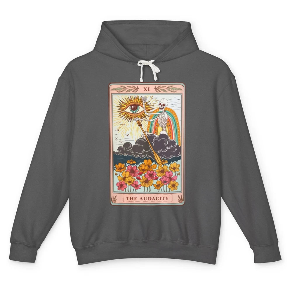 Retro Skeleton Riding Cloud The Audacity Tarot Card Rainbow Unisex Lightweight Hoodie