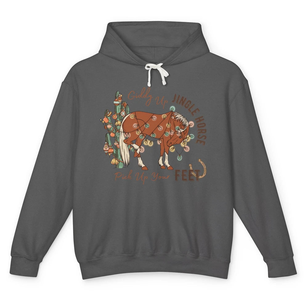 Giddy Up Jingle Horse Pick Up Your Feet Christmas Lights Unisex Lightweight Hoodie