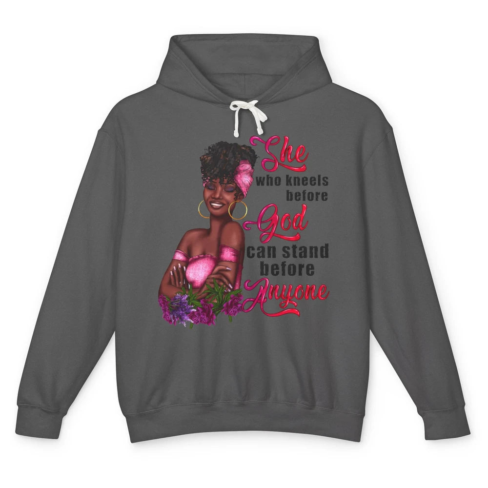 Black Girl She Who Kneels Before God Christian Afro Women Unisex Lightweight Hoodie