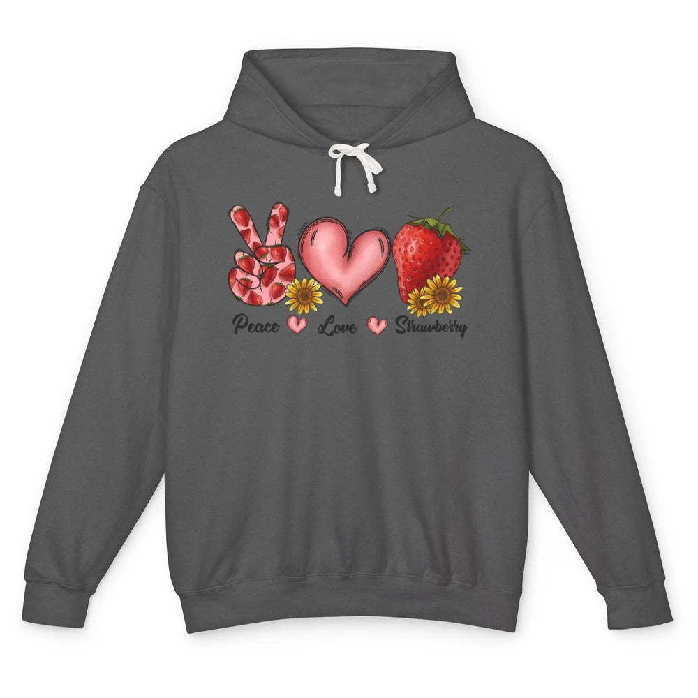 Peace Love Strawberry Strawberries Lover Strawberry Festival Unisex Lightweight Hoodie