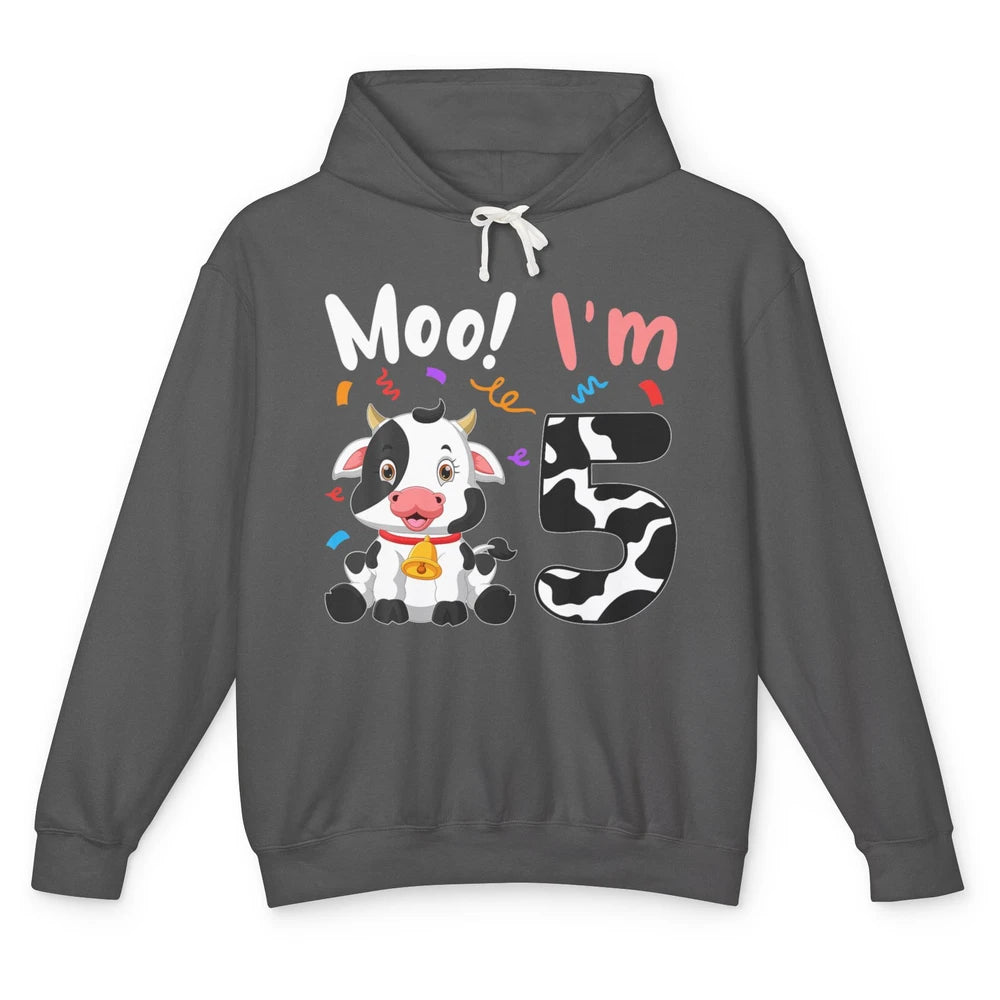 5th Birthday Moo Im 5 Cow Farm Animal Barnyard Family Party Unisex Lightweight Hoodie