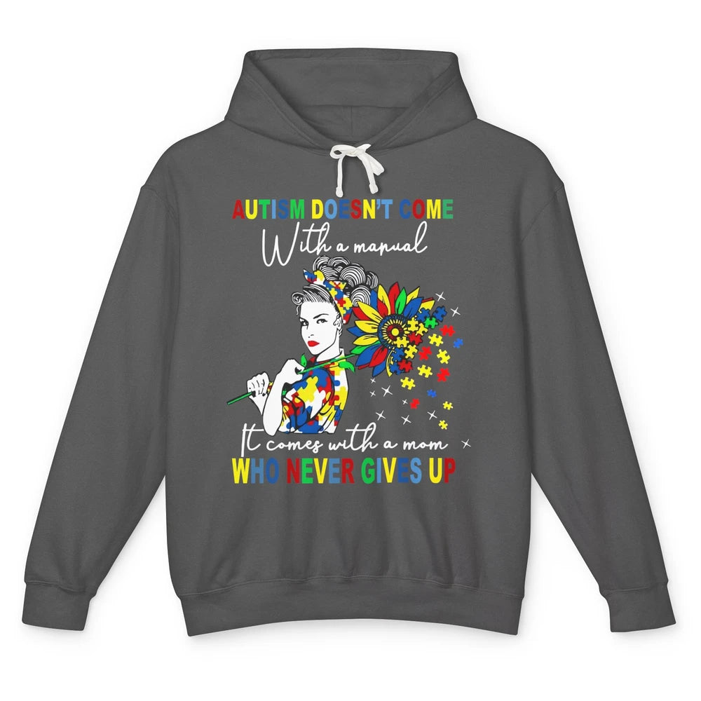 Autism Mom Sunflowers Autism Comes With A Mom Never Gives Up Unisex Lightweight Hoodie