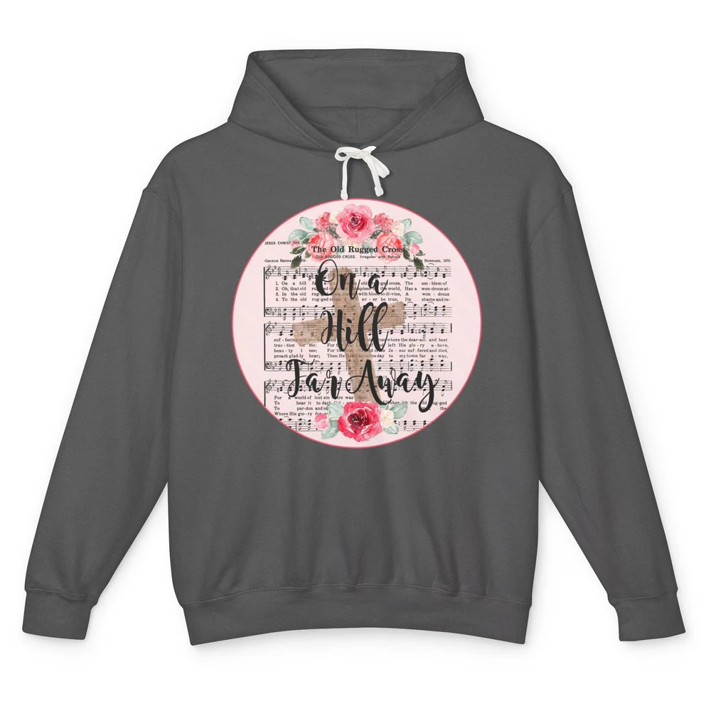 Floral Jesus Cross On Hill Far Away Old Rugged Cross Western Unisex Lightweight Hoodie