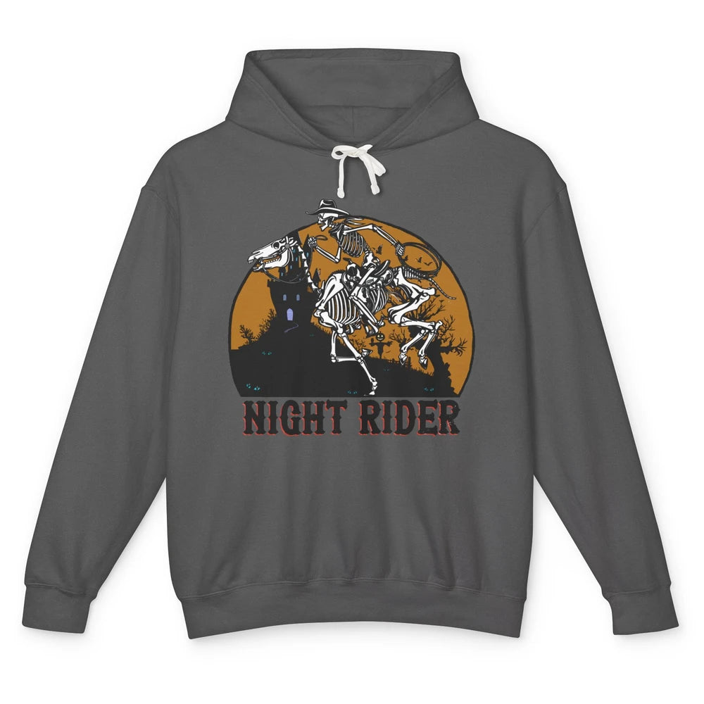 Cowboy Skeleton Bucking Horse Night Rider Western Halloween Unisex Lightweight Hoodie