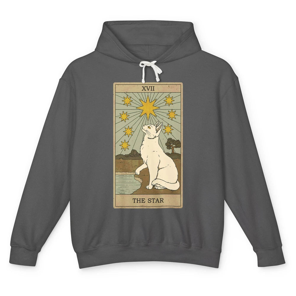 Tarot Card The Star White Cat Retro Mermaid Gothic Vintage Unisex Lightweight Hoodie