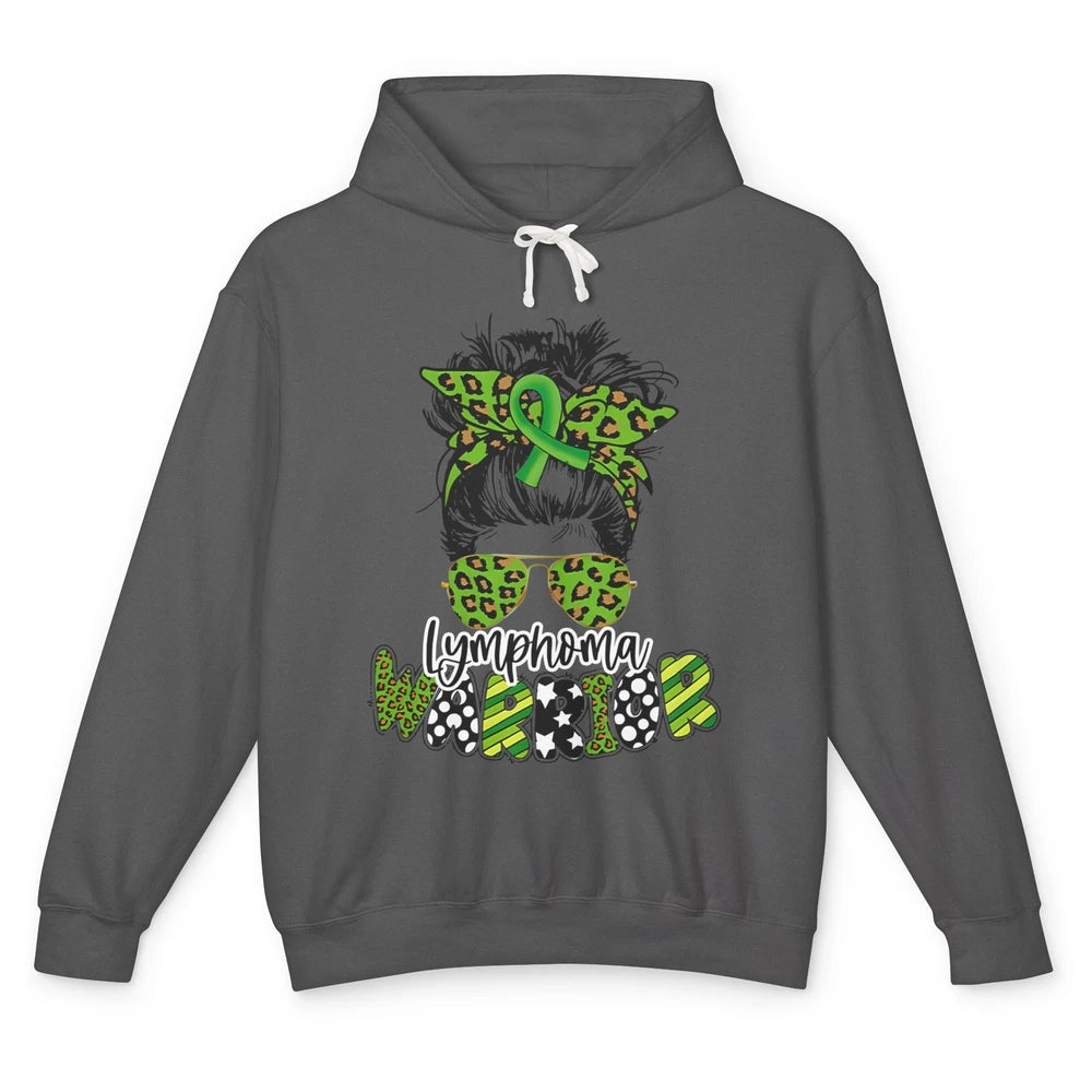 Warrior Fight Lymphoma Cancer Green Leopard Ribbon Messy Bun Unisex Lightweight Hoodie