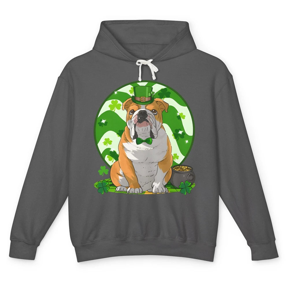 St Patrick's Day English Bulldog Lucky Charm Shamrock Irish Unisex Lightweight Hoodie