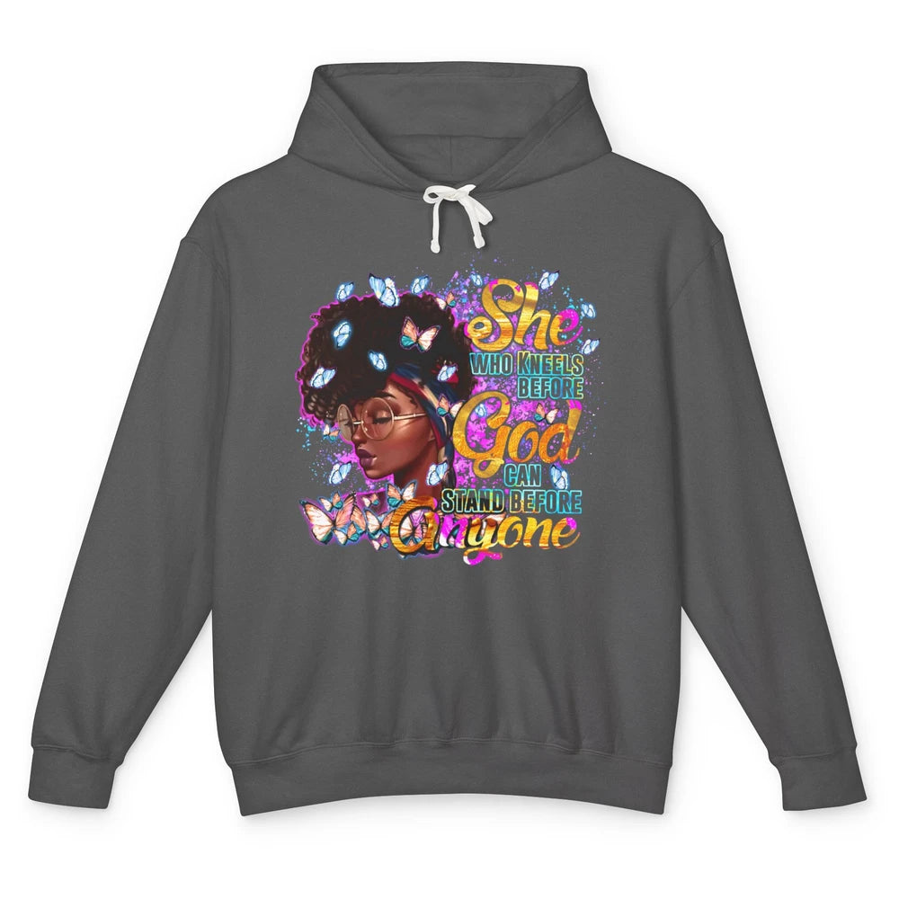 Black Girl She Who Kneels Before God Christian Afro Women Unisex Lightweight Hoodie