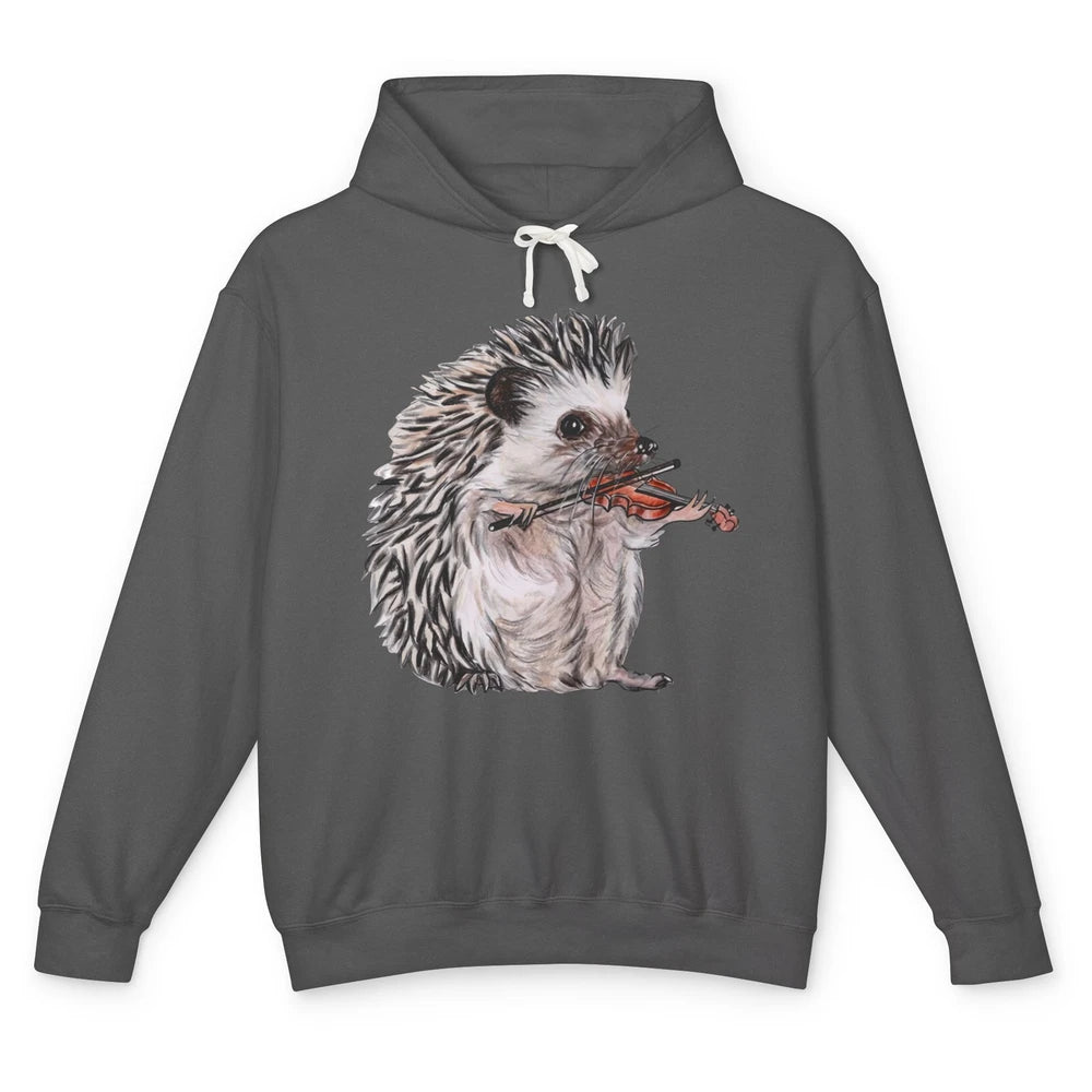 Retro Hedgehog Playing Viloin Musician Violinist Hedgehog Unisex Lightweight Hoodie