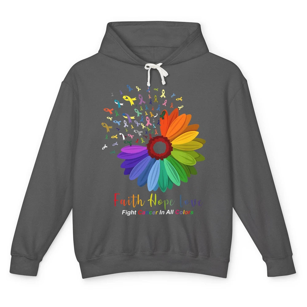 Faith Hope Love Fight Cancer Awareness Sunflower Ribbon Unisex Lightweight Hoodie