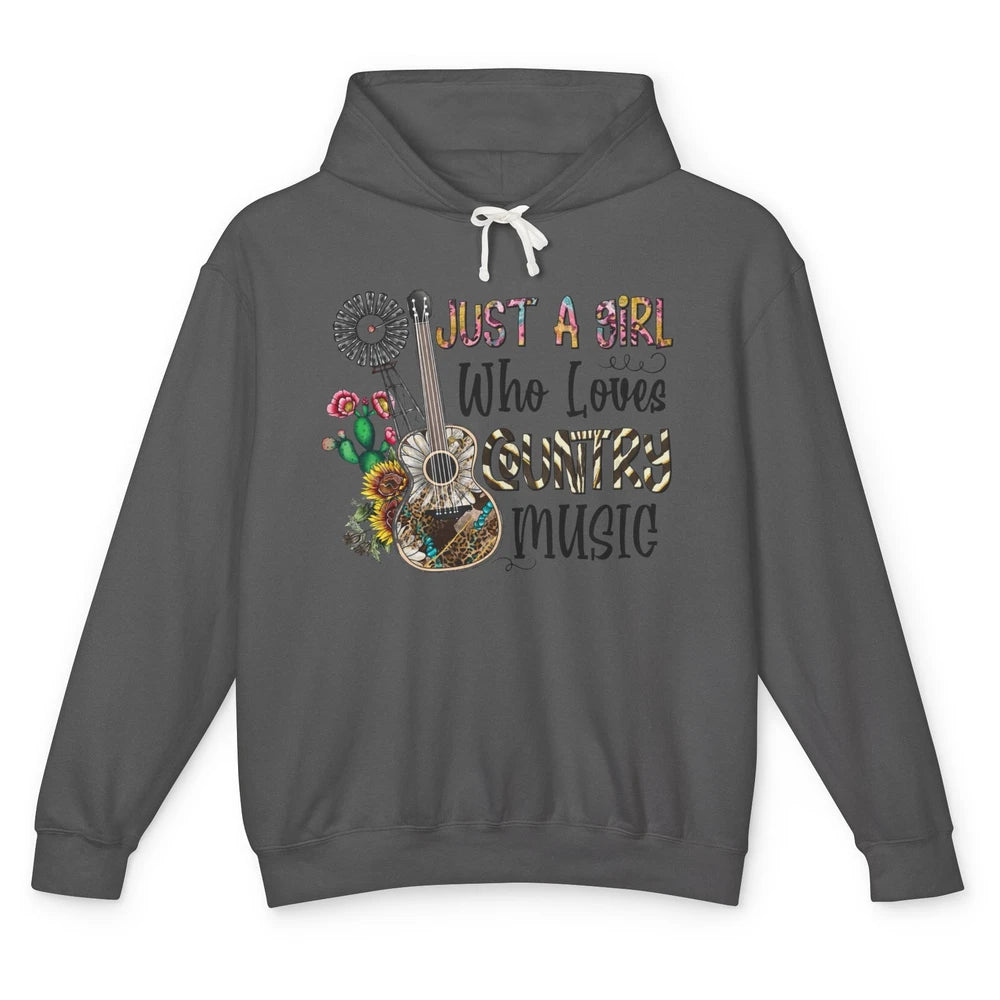 Just A Girl Who Loves Country Music Western Guitar Windmill Unisex Lightweight Hoodie