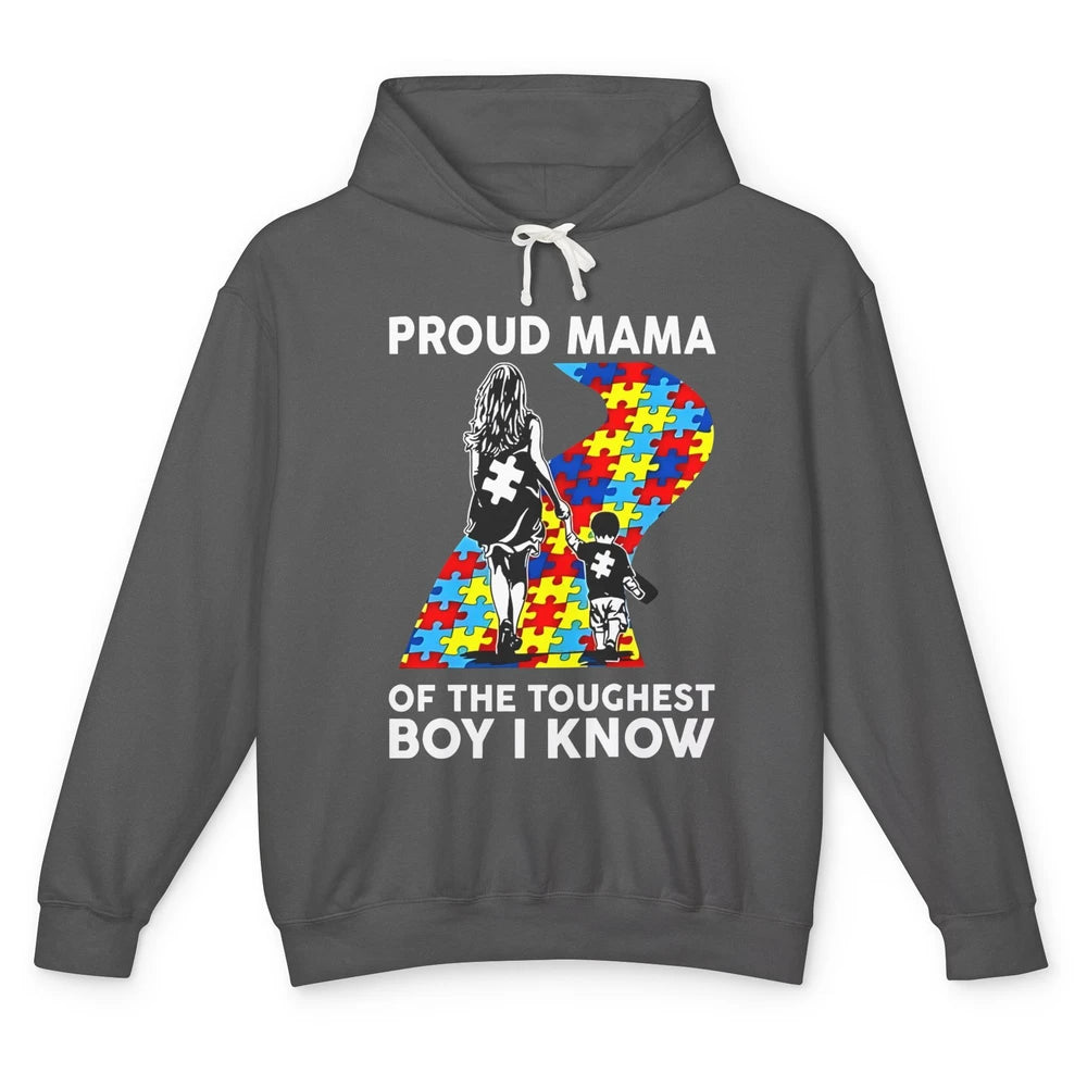 Autism Mom Proud Mama Of The Toughest Boy I Know Autism Unisex Lightweight Hoodie