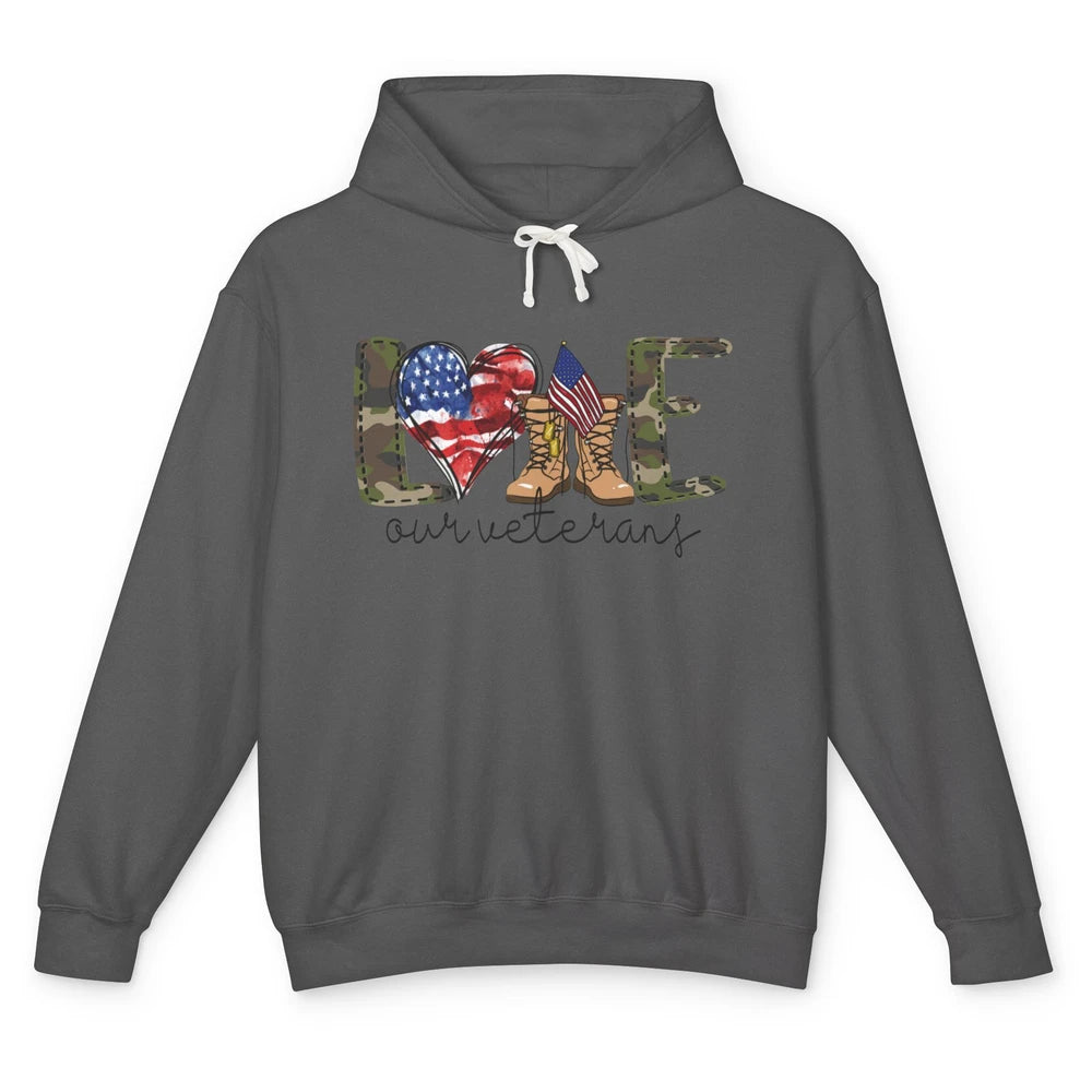 Love Our Veterans Memorial Day Veterans US Military Unisex Lightweight Hoodie