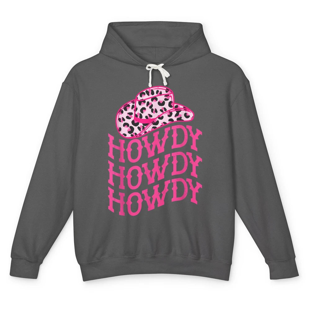 Retro Pink Leopard Cowboy Hat Howdy Western Texas Cowgirl Unisex Lightweight Hoodie