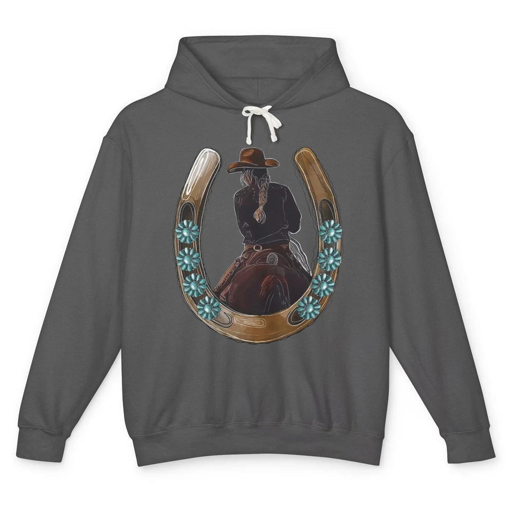 Retro Cowgirl Horseshoe Rodeo Western Cowgirl Peace Lovers Unisex Lightweight Hoodie