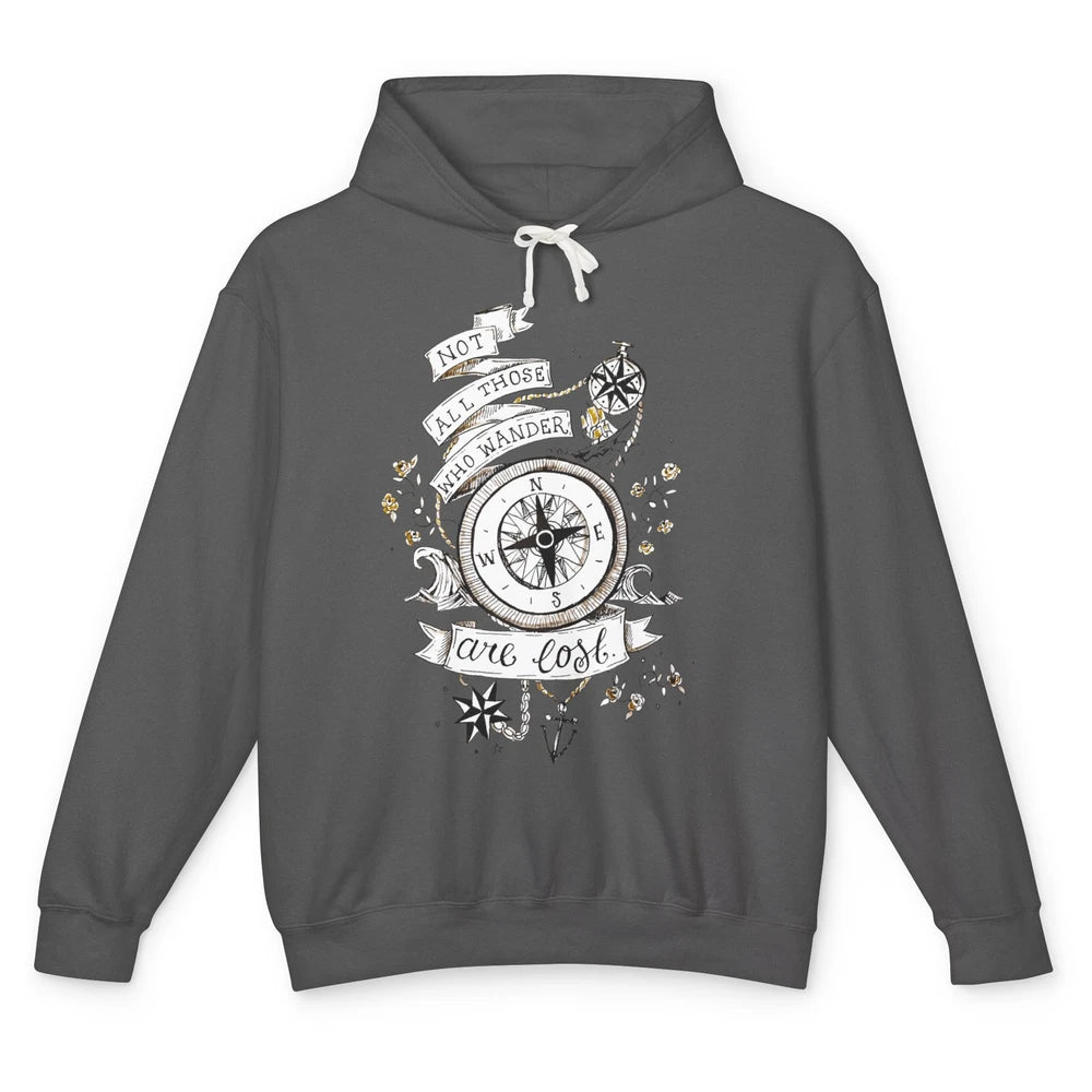 Retro Compass Not All Who Wander Are Lost Mountain Adventure Unisex Lightweight Hoodie