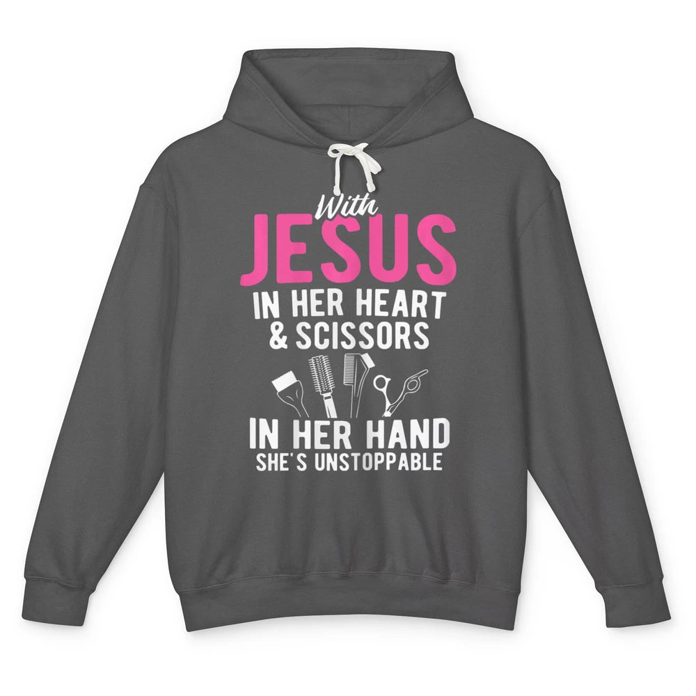 Jesus In Her Heart Scissors In Hands Hairstylist Christian Unisex Lightweight Hoodie