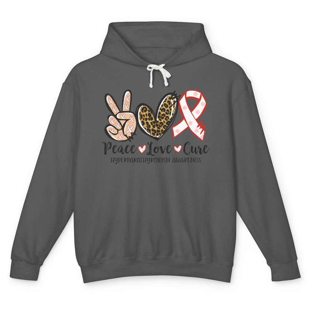 Hyperparathyroidism Awareness Red Ribbon Peace Love Cure Unisex Lightweight Hoodie