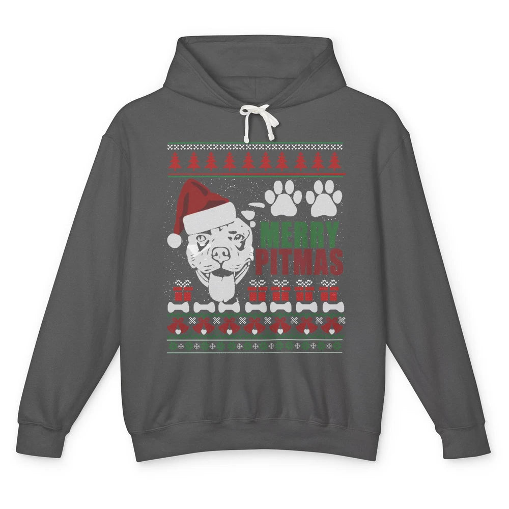 Merry Pitmas Pitbull Dog Ugly Sweater Christmas Pitbull Love Unisex Lightweight Hoodie