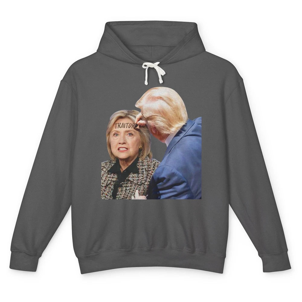 Traitor Donald Trump Writing On Forehead Of Hillary Clinton Unisex Lightweight Hoodie