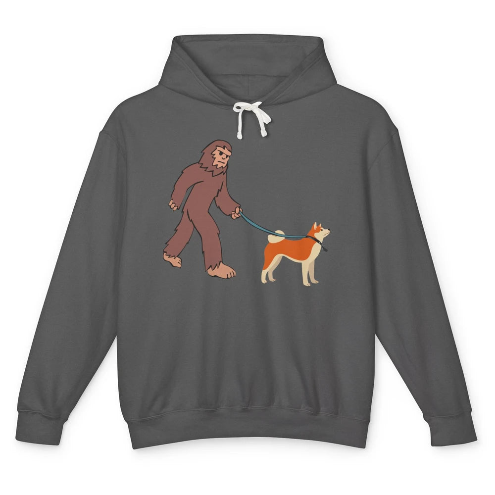 Funny Bigfoot Sasquatch Walking Shiba Inu Dog Mom Bigfoot Unisex Lightweight Hoodie