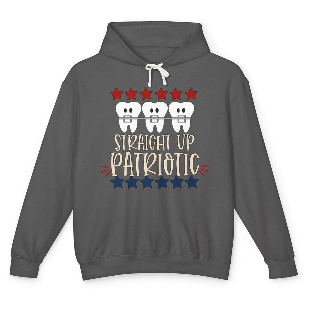 Funny Teeth Orthodontic Straight Up Patriot July 4th Dentist Unisex Lightweight Hoodie