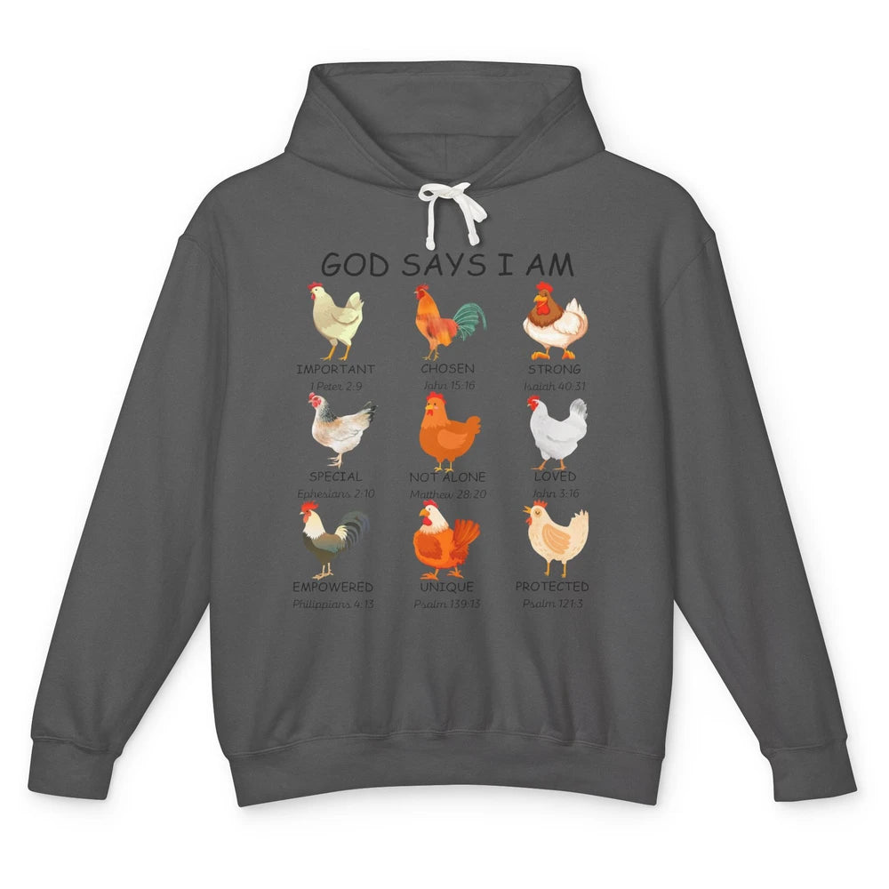 God Says I Am Chicken Christian Bible Funny Farm Chicken Unisex Lightweight Hoodie