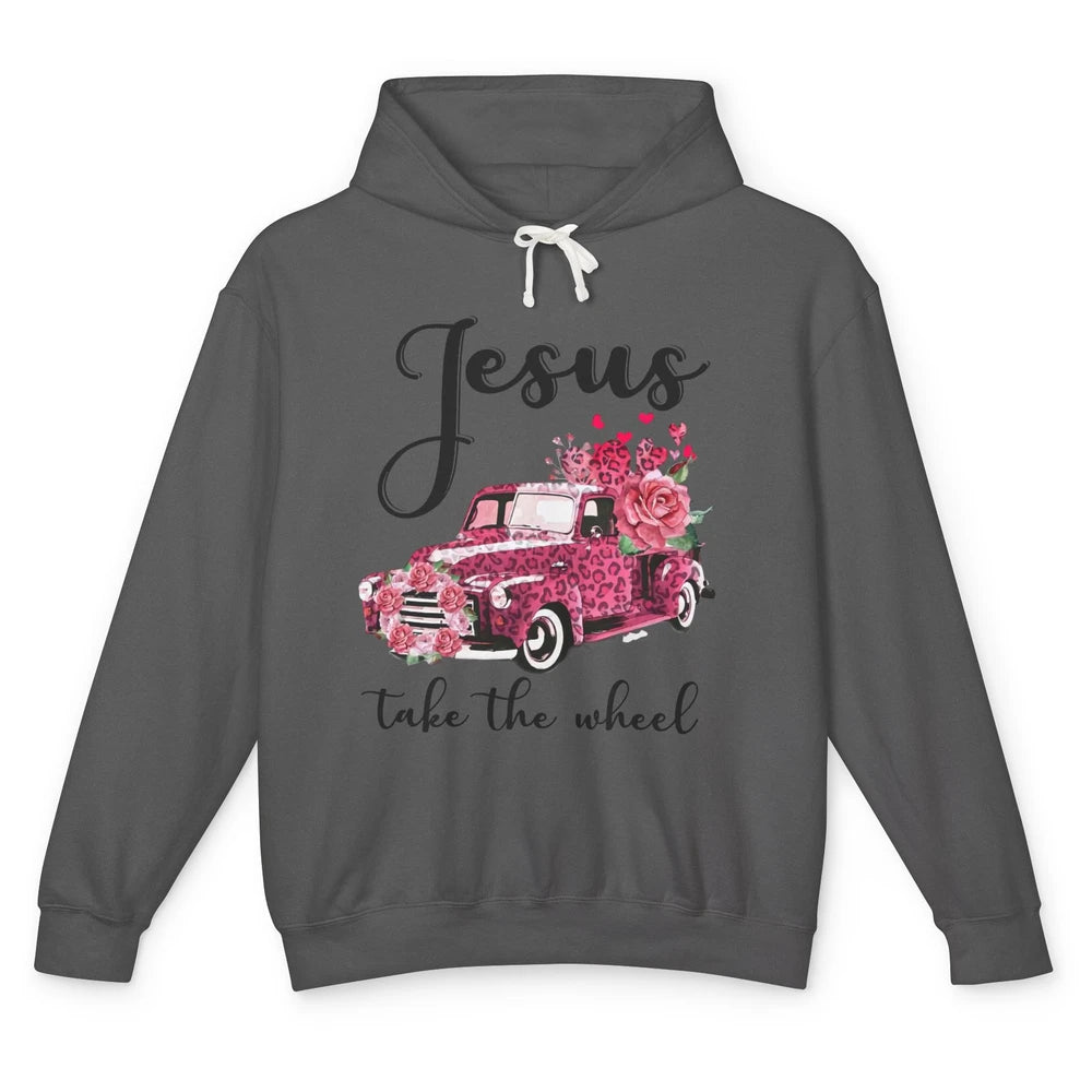 Christian Girl Jesus Take The Wheel Leopard Car and Roses Unisex Lightweight Hoodie